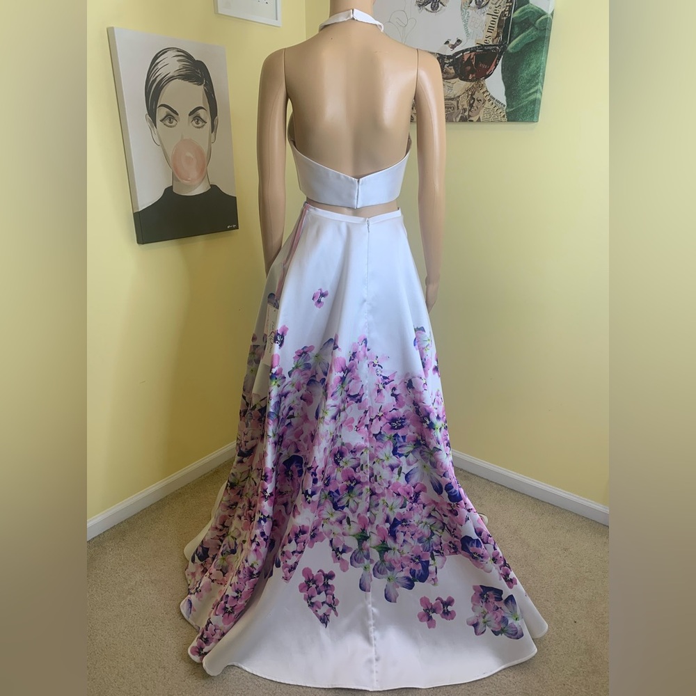 NWT BLUSH PROM 2-Piece Dress in White with Purple/Blue/Green Floral Print, Sz 2 - Picture 8 of 9